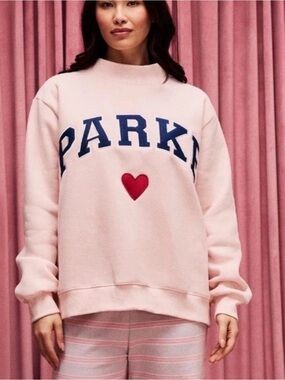 NIB PARKE Heart Varsity Mockneck Peony + Denim